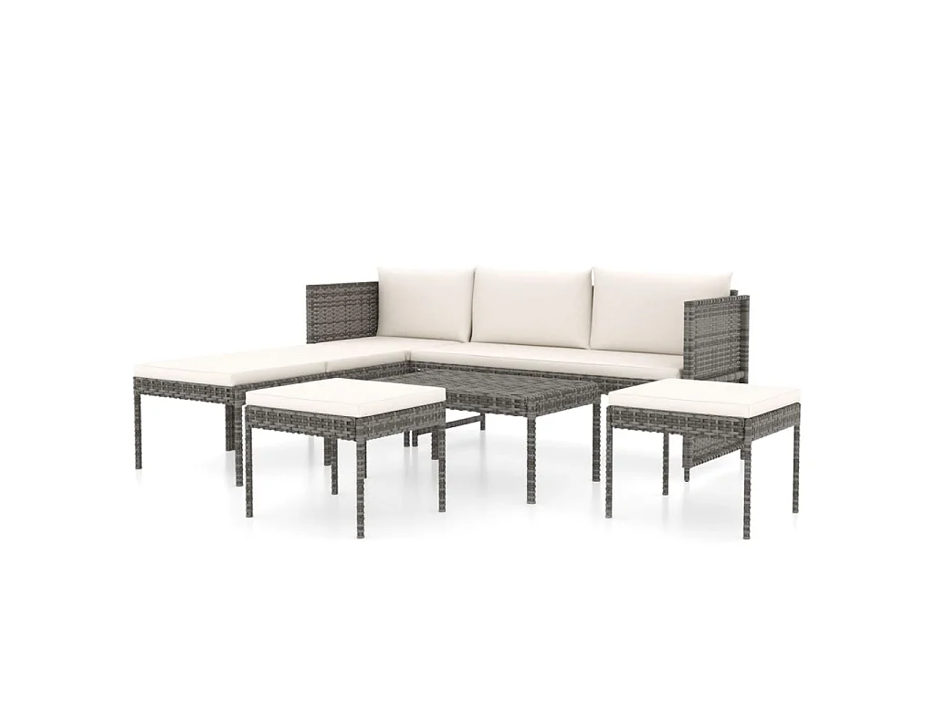 Set Divani da Giardino 6 pz con Cuscini in Polyrattan Grigio