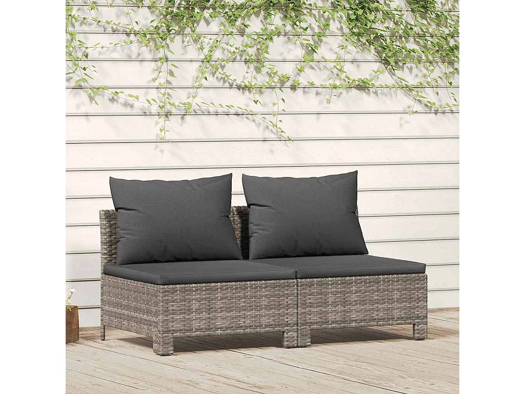 Canapé de jardin 2 places avec coussins Gris Résine tressée