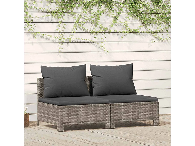 Gartensofa 2-Sitzer mit Kissen Grau Poly Rattan
