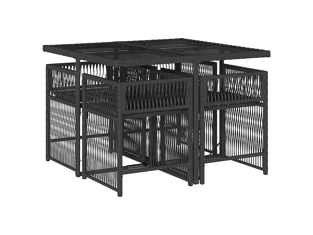 Ensemble à manger de jardin coussins 5pcs Noir Résine tressée