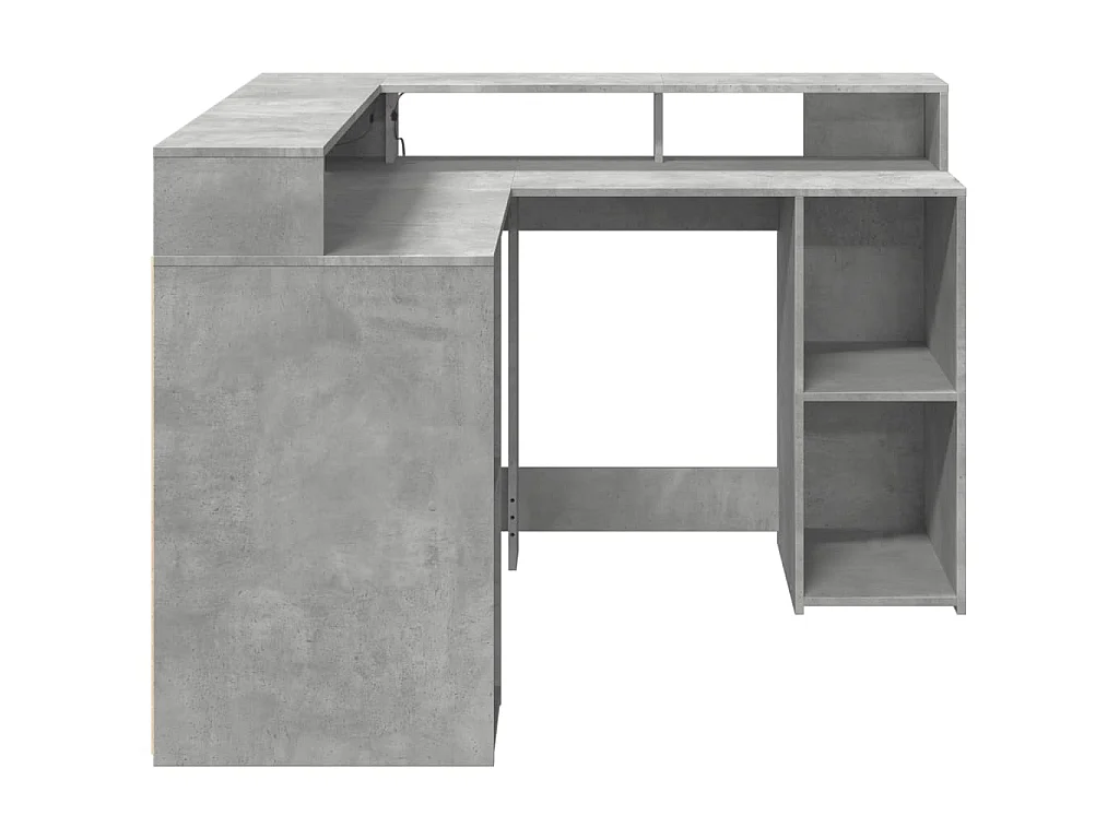 Bureau et lumières LED gris béton 130x130x91cm bois ingénierie