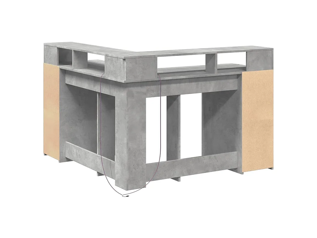 Bureau et lumières LED gris béton 130x130x91cm bois ingénierie