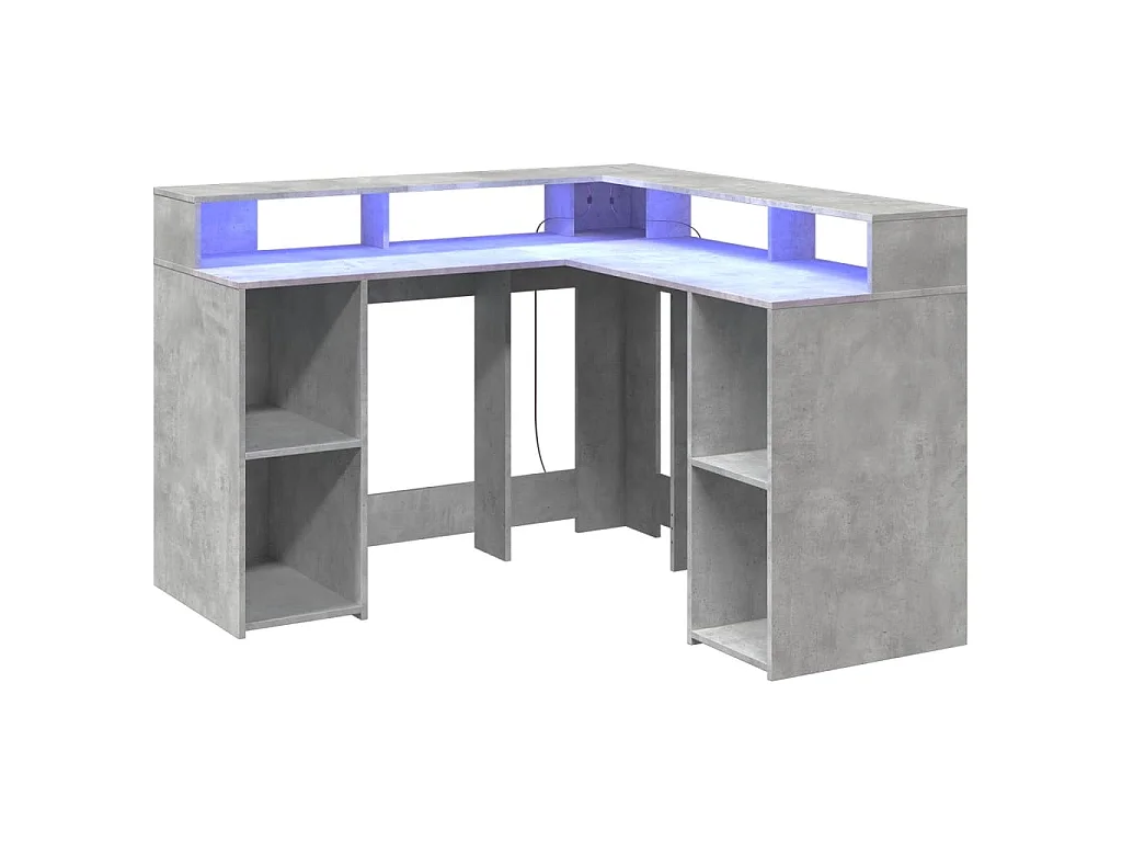Bureau et lumières LED gris béton 130x130x91cm bois ingénierie