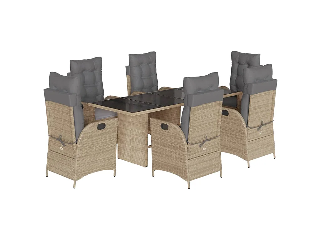 Set Pranzo da Giardino 7 pz con Cuscini Beige Misto Polyrattan
