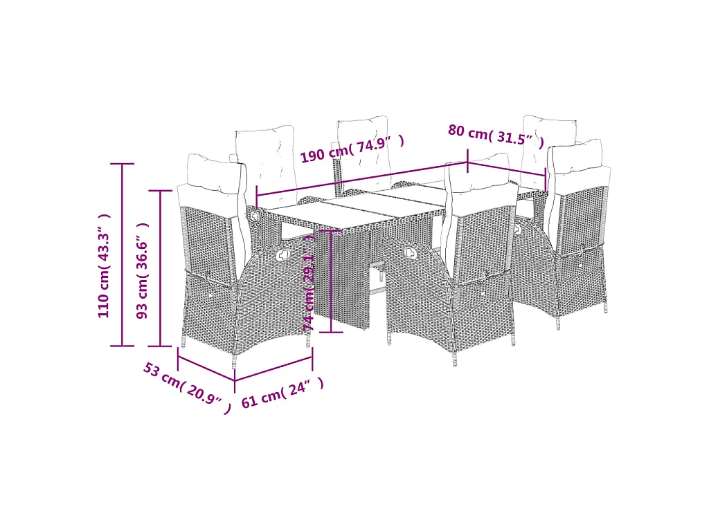 Set Pranzo da Giardino 7 pz con Cuscini Beige Misto Polyrattan