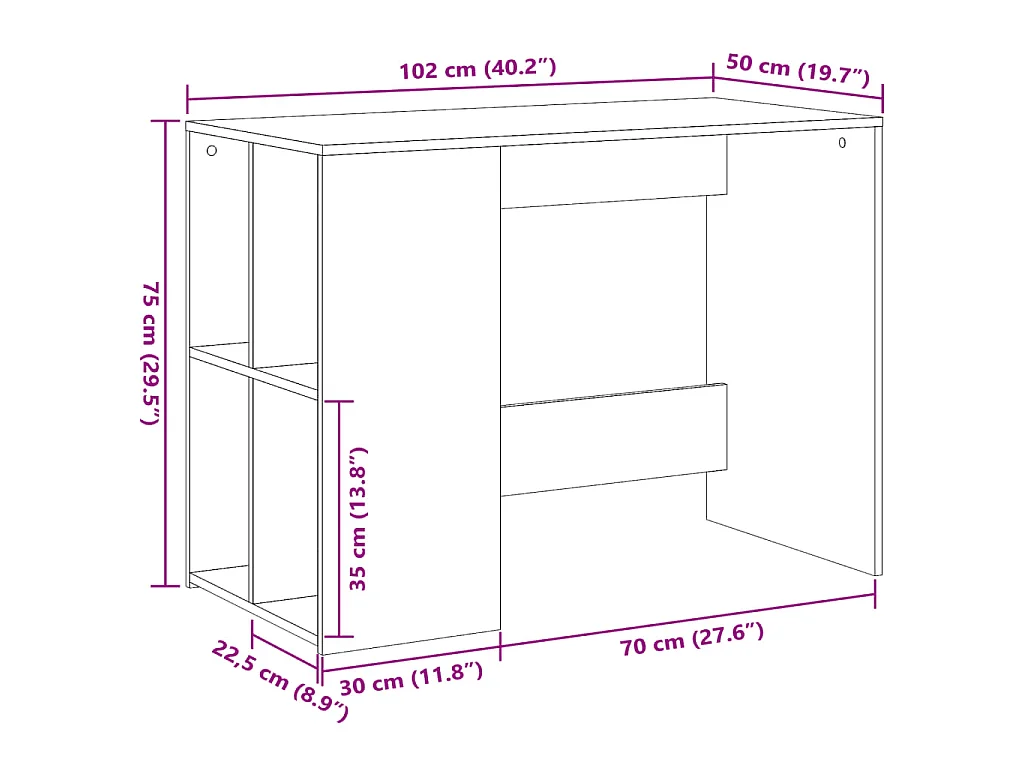 Bureau sonoma gris 102x50x75 cm bois d'ingénierie