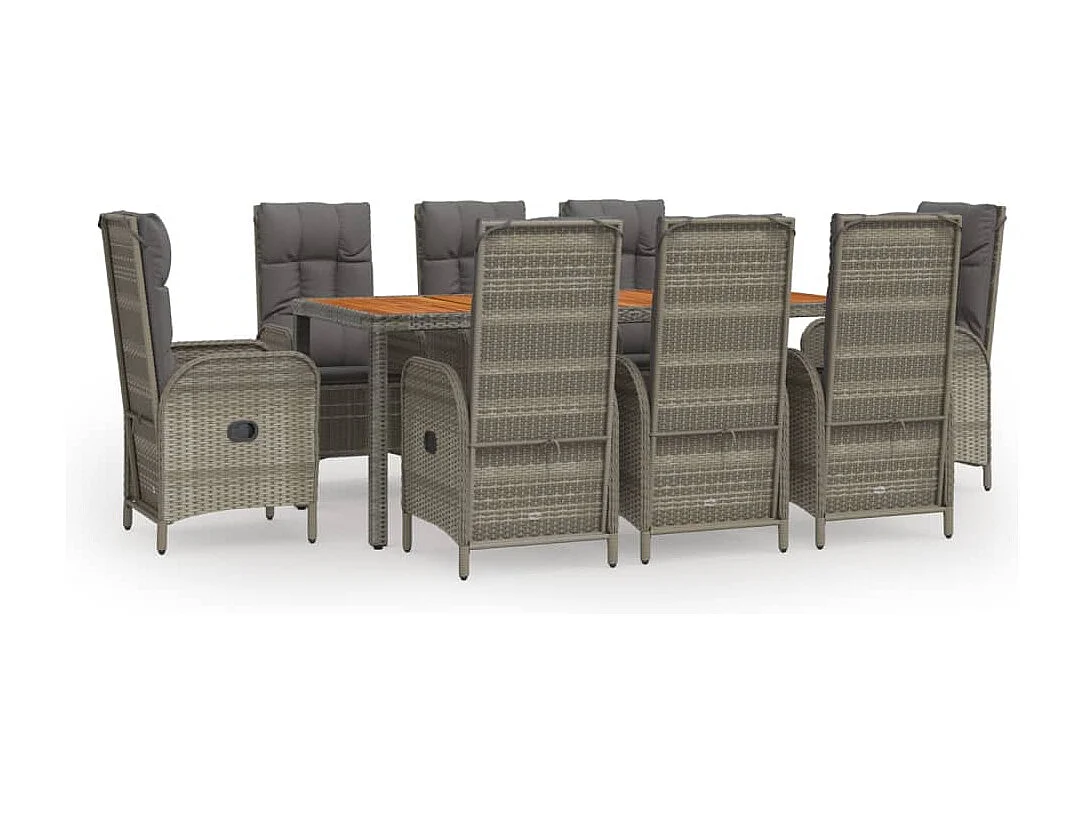 9-tlg. Garten-Essgruppe mit Kissen Grau Poly Rattan