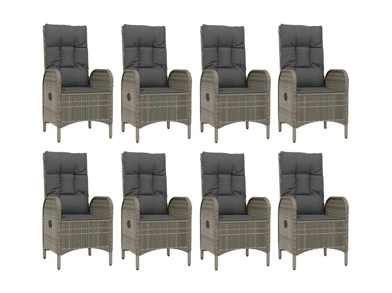 9-tlg. Garten-Essgruppe mit Kissen Grau Poly Rattan
