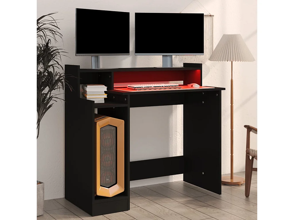 Scrivania con Luci LED Nera 97x45x90 cm in Legno Multistrato