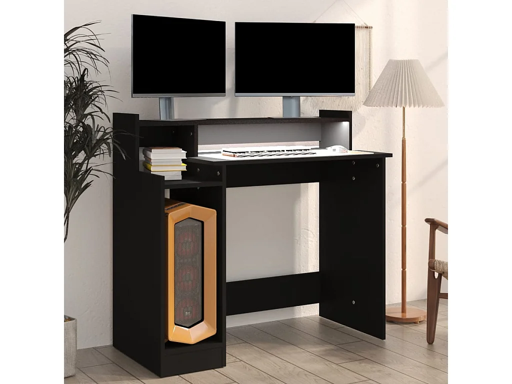 Scrivania con Luci LED Nera 97x45x90 cm in Legno Multistrato