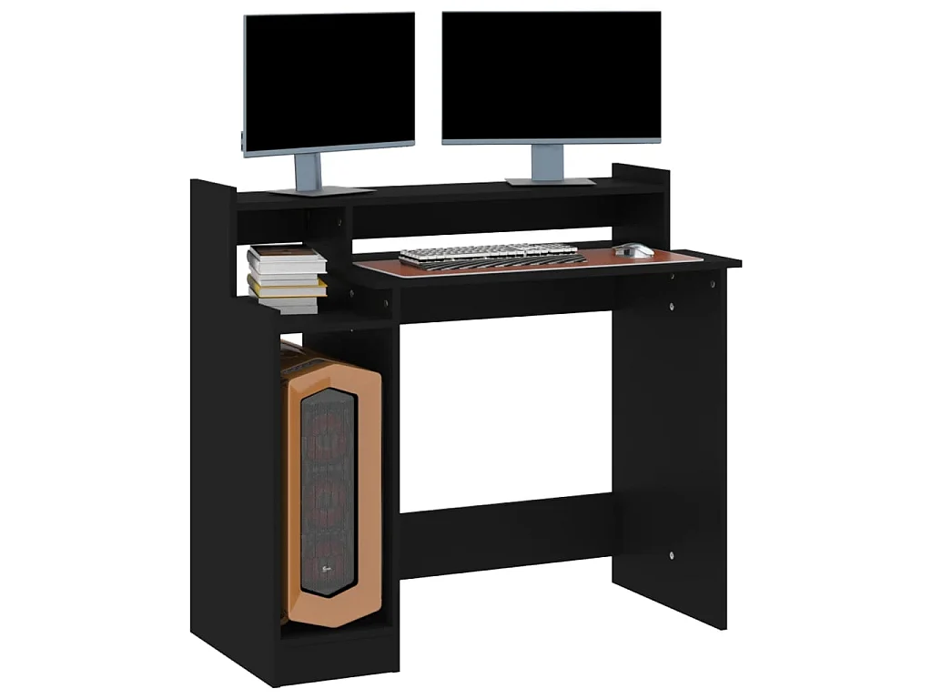 Scrivania con Luci LED Nera 97x45x90 cm in Legno Multistrato