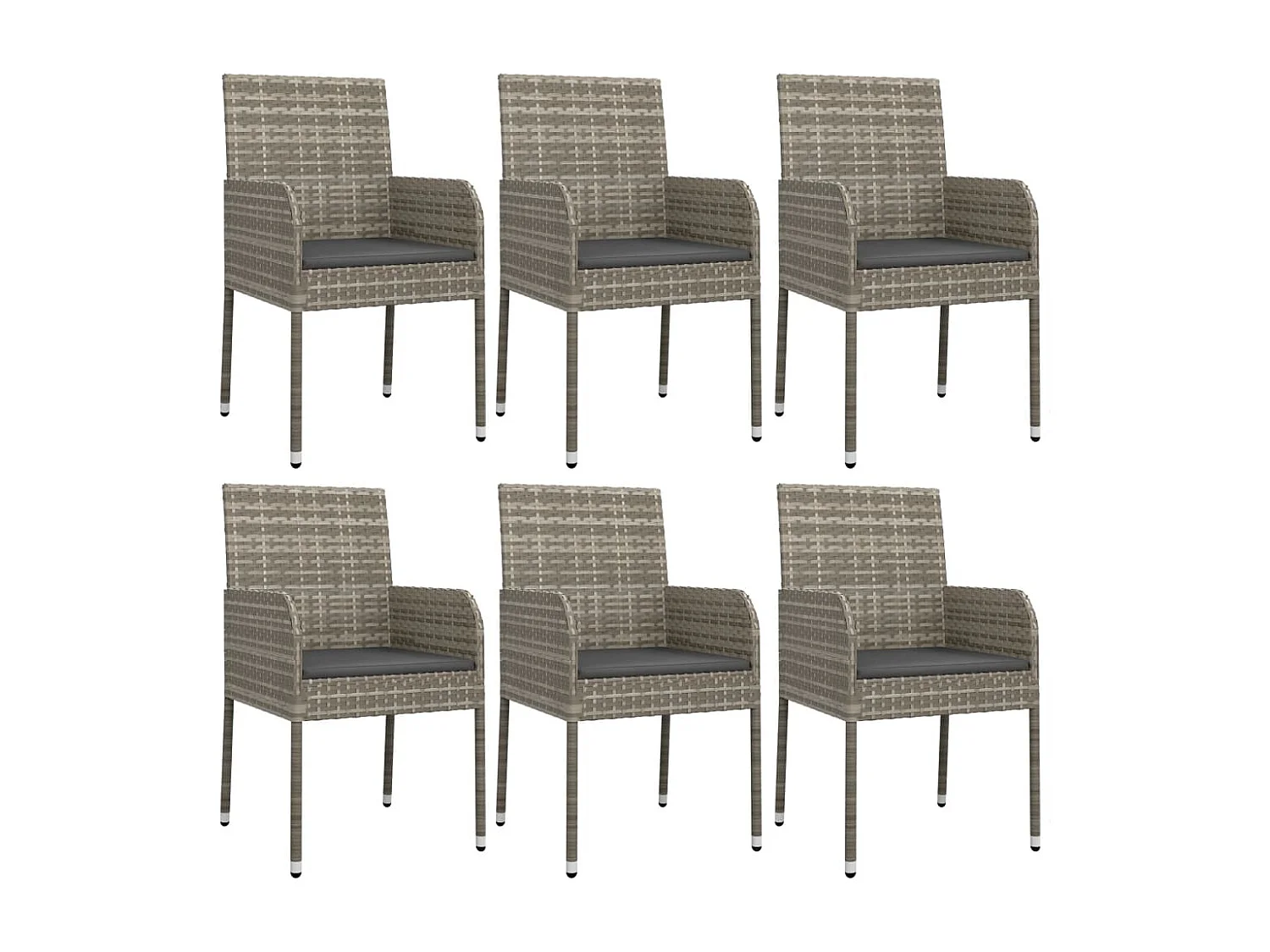 Set da Pranzo da Giardino 7 pz con Cuscini in Polyrattan Grigio