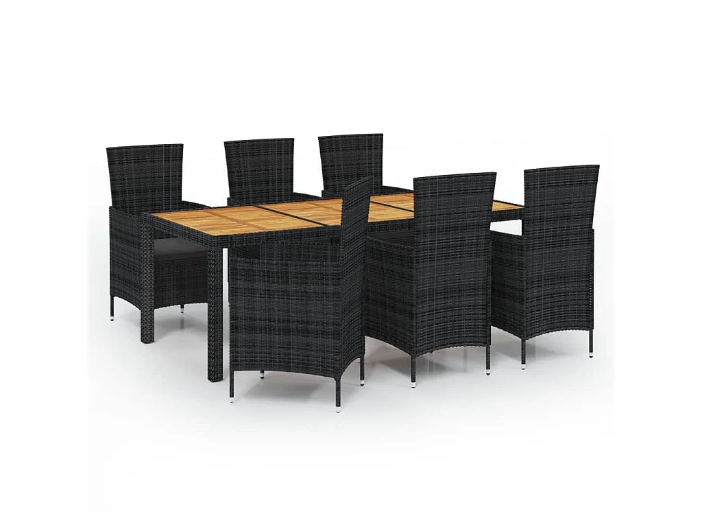 7-delige Tuinset met kussens poly rattan zwart