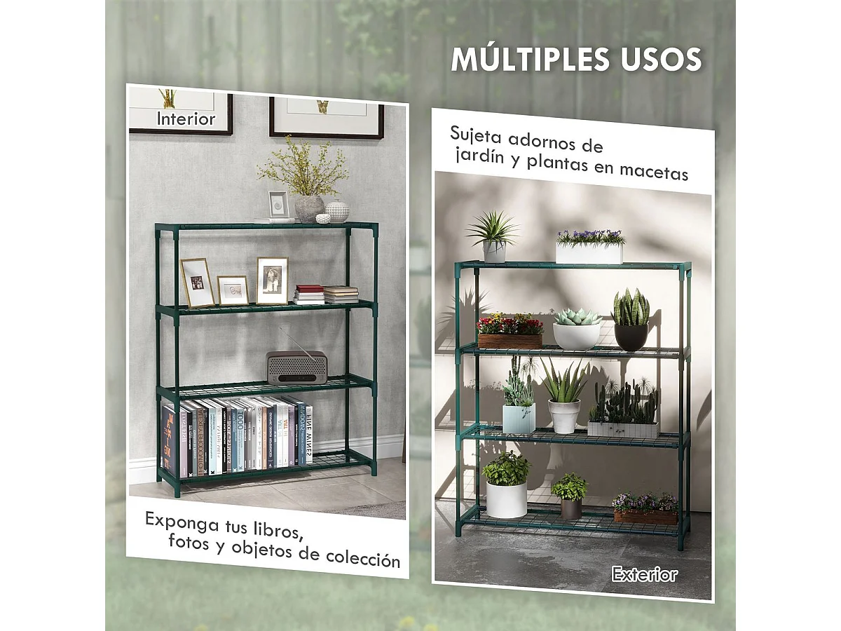 Estantería Chui Outsunny 4 niveles verde oscuro 107x89x28 cm