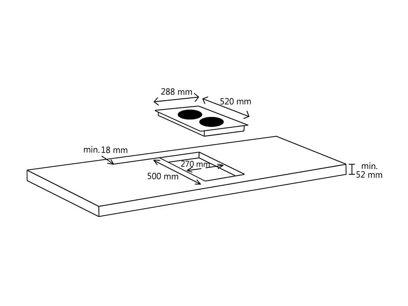 Placa vitrocerámica 2 zonas 3000W táctil negro 28,8 cm