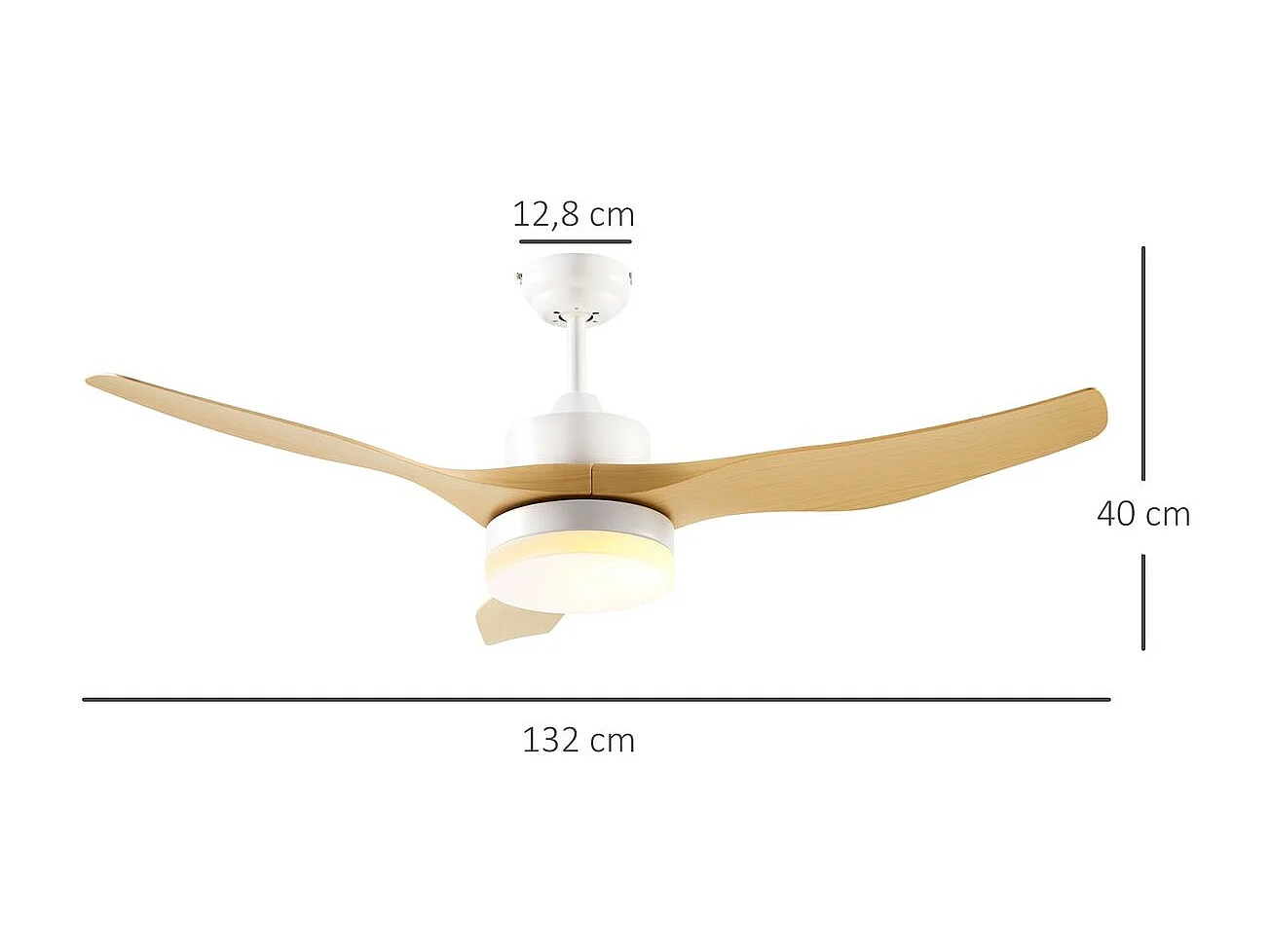 Ventilador de techo Rafia Homcom 20,5 W 3 aspas reversibles blanco/natural Ø132 cm