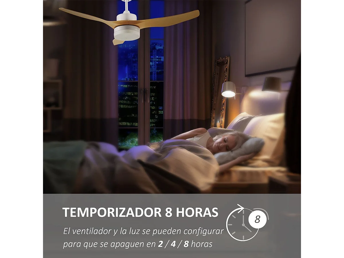 Ventilador de techo Rafia Homcom 20,5 W 3 aspas reversibles blanco/natural Ø132 cm