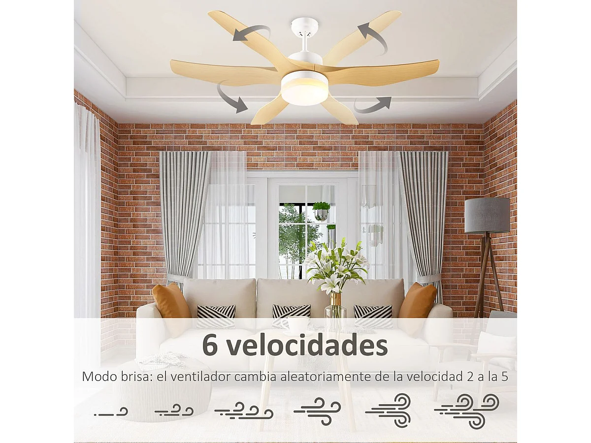 Ventilador de techo Rafia Homcom 20,5 W 3 aspas reversibles blanco/natural Ø132 cm