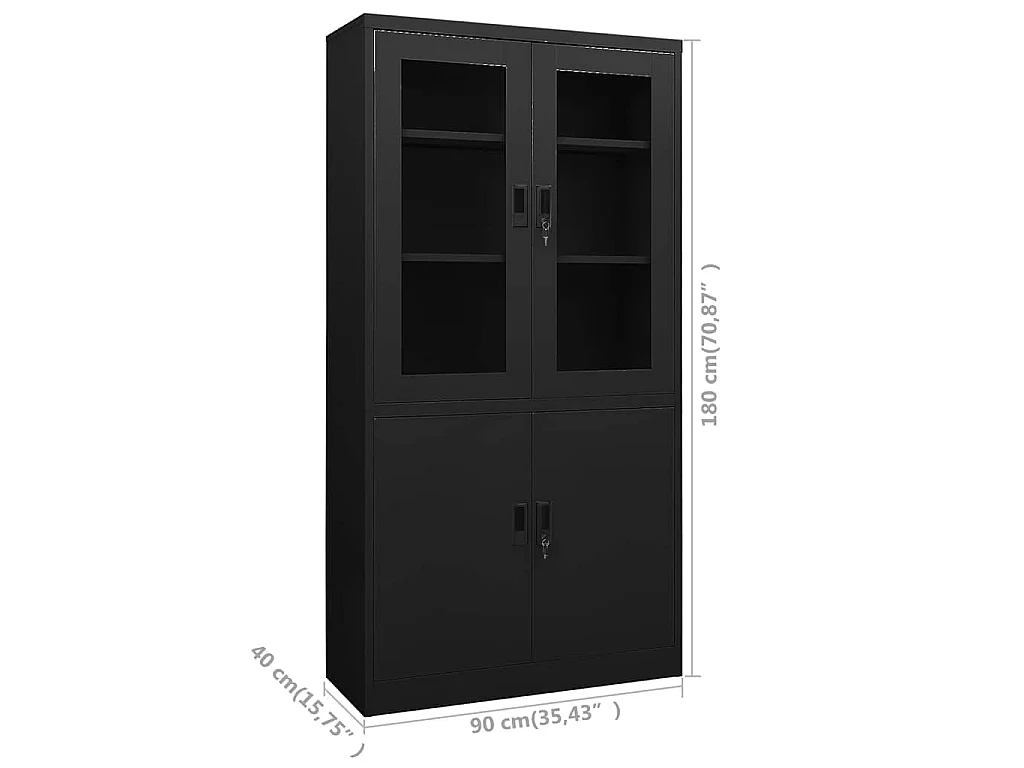 Armadio per Ufficio Nero 90x40x180 cm in Acciaio