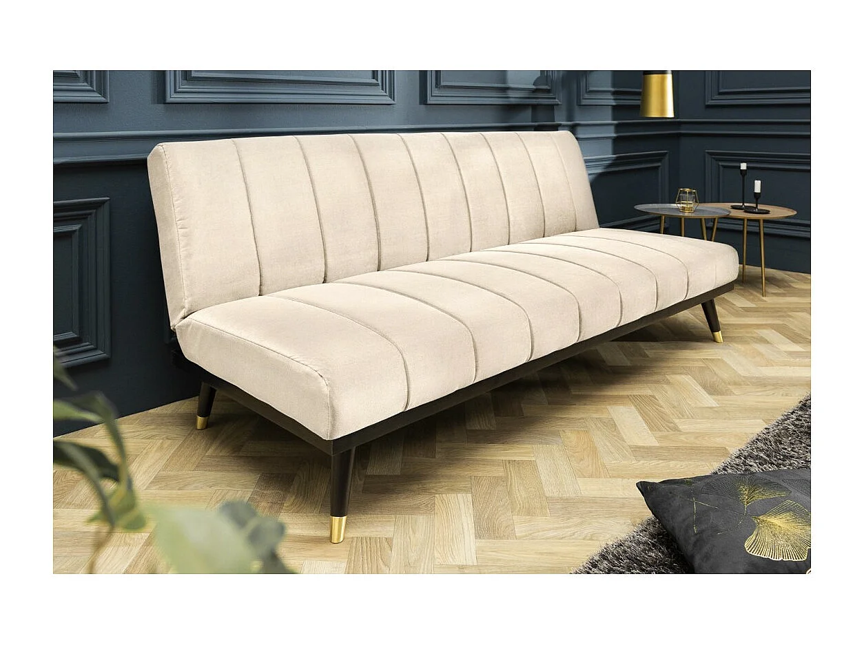 Canapé droit FILI champagne convertible – Canapé-lit chic en velours avec structure en bois massif