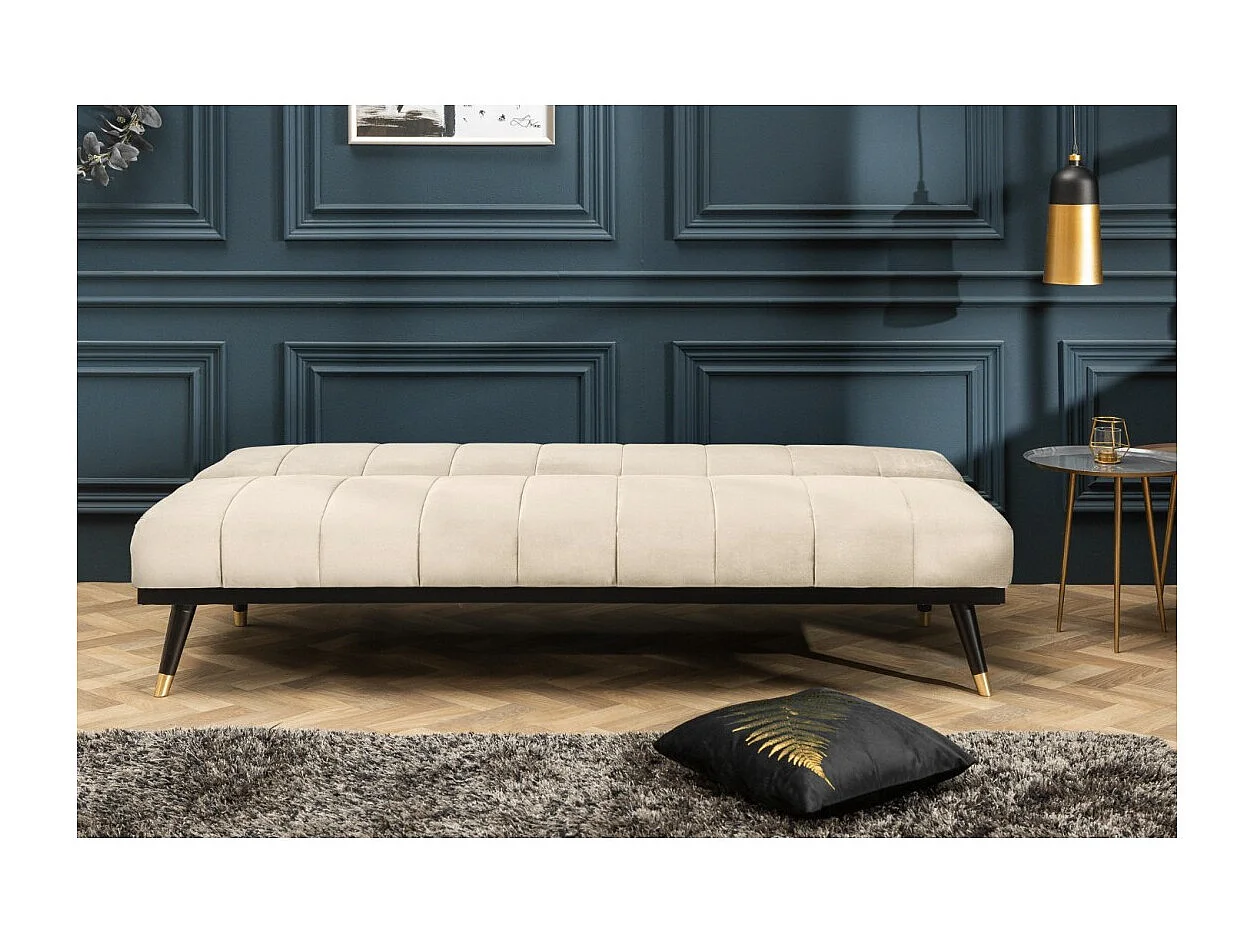 Canapé droit FILI champagne convertible – Canapé-lit chic en velours avec structure en bois massif