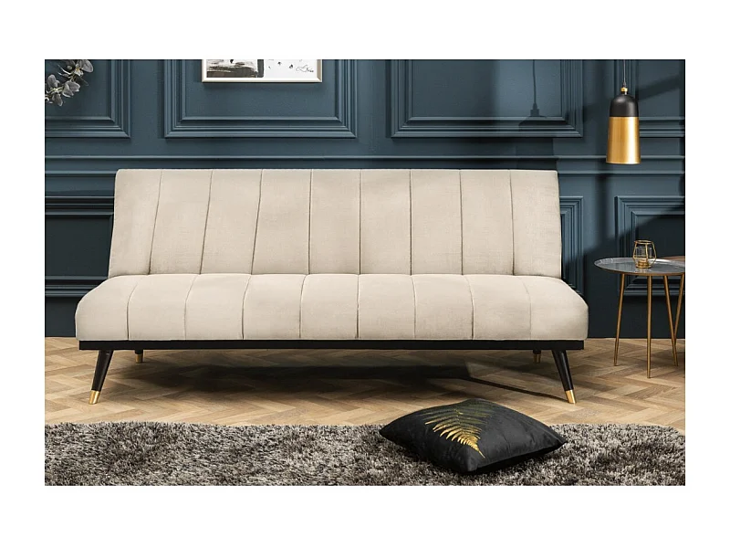 Canapé droit FILI champagne convertible – Canapé-lit chic en velours avec structure en bois massif