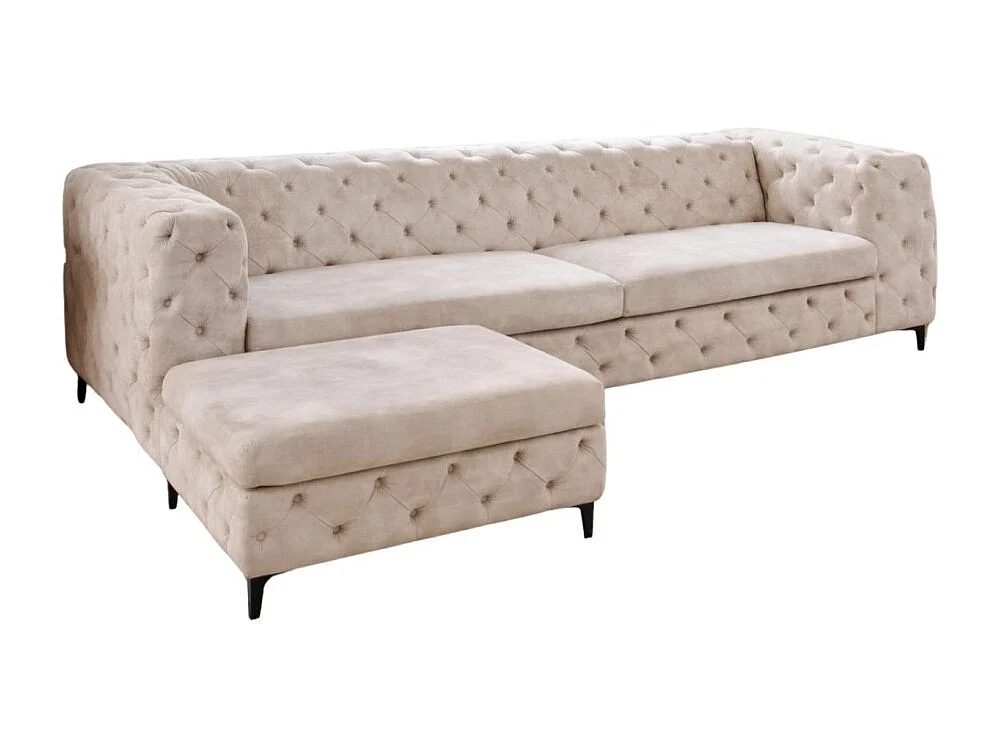 Canapé + pouf VELENA champagne – Ensemble baroque en velours avec pieds métal noirs