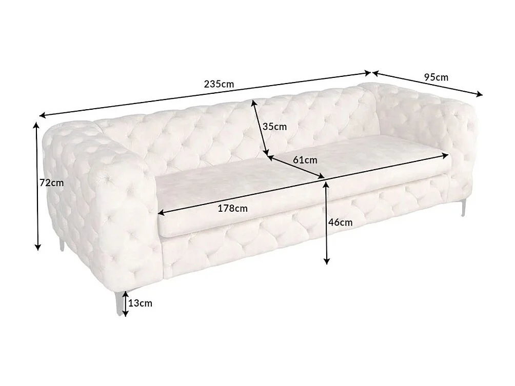 Canapé + pouf VELENA champagne – Ensemble baroque en velours avec pieds métal noirs