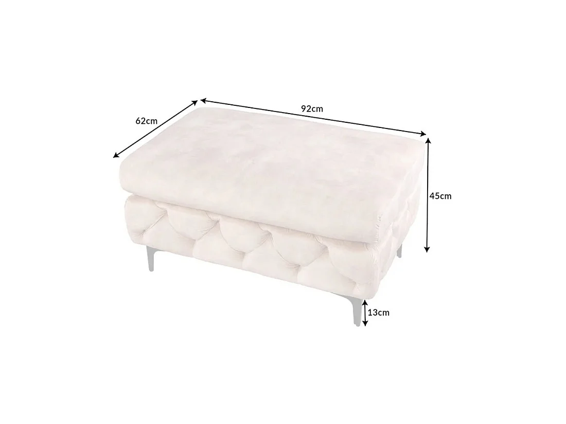 Sofa + poef VELENA champagne - Barokke set in fluweel met zwarte metalen poten