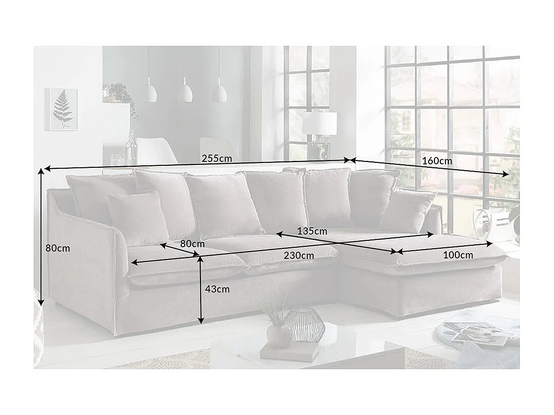 Canapé d'angle KALIA – Tissu côtelé gris – 4 places – Angle à droite – contemporain