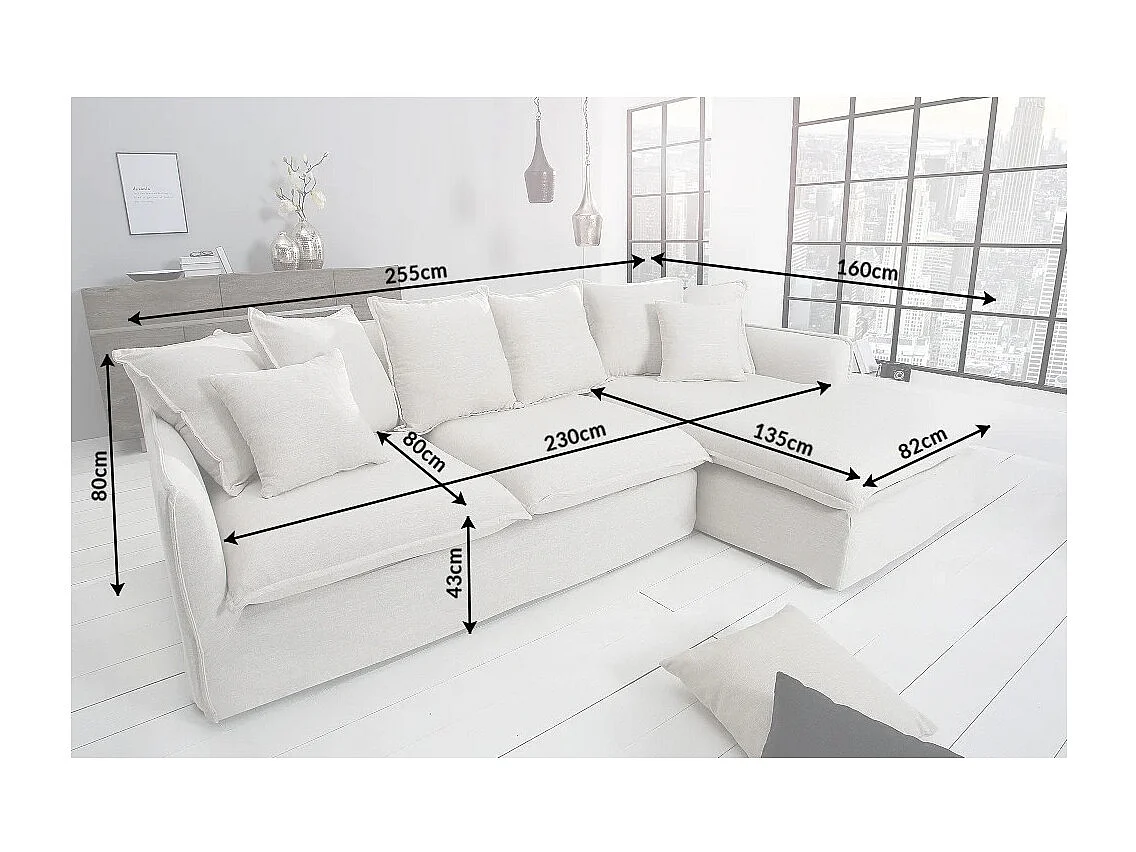 Canapé d'angle KALIA – Blanc – 4 places – Angle à droite – contemporain