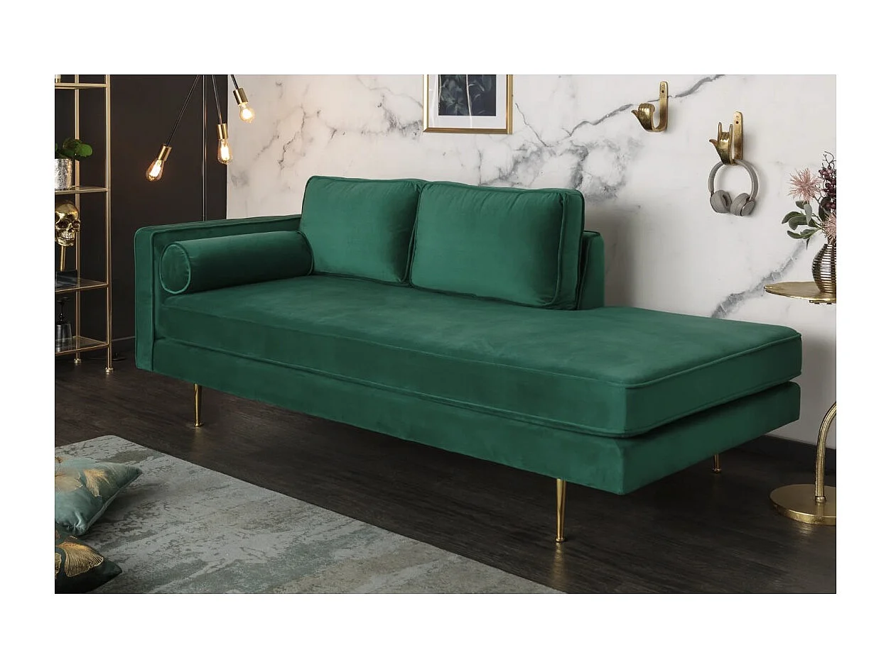 Méridienne RINI verde smeraldo – Méridienne di design in velluto con piedi in metallo