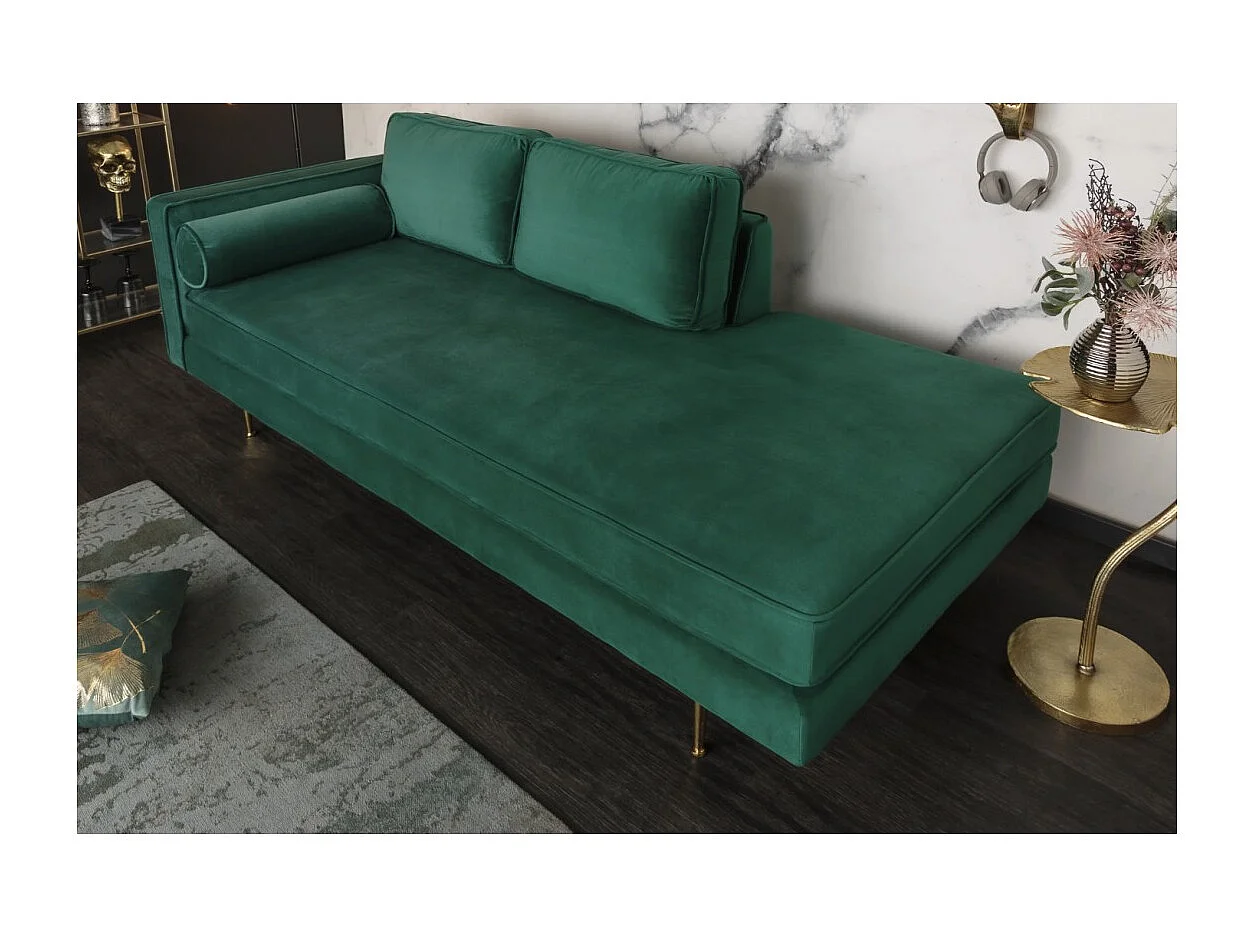 Méridienne RINI verde smeraldo – Méridienne di design in velluto con piedi in metallo
