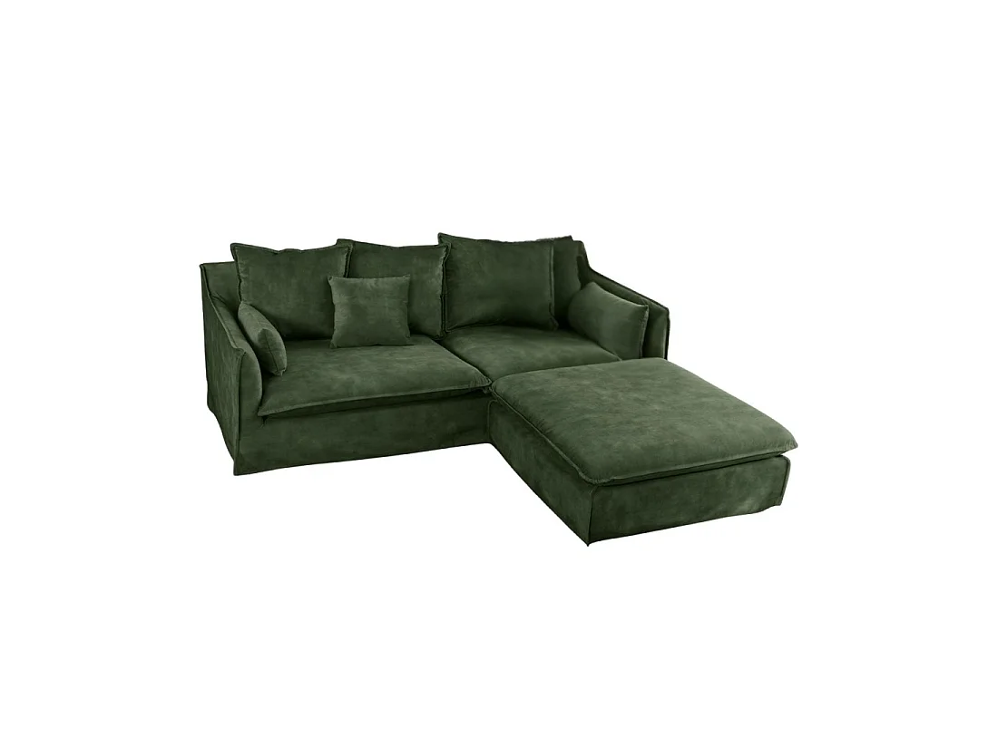 Canapé d'angle KALIA – Vert foncé – 4 places – Angle réversible – en velours – contemporain