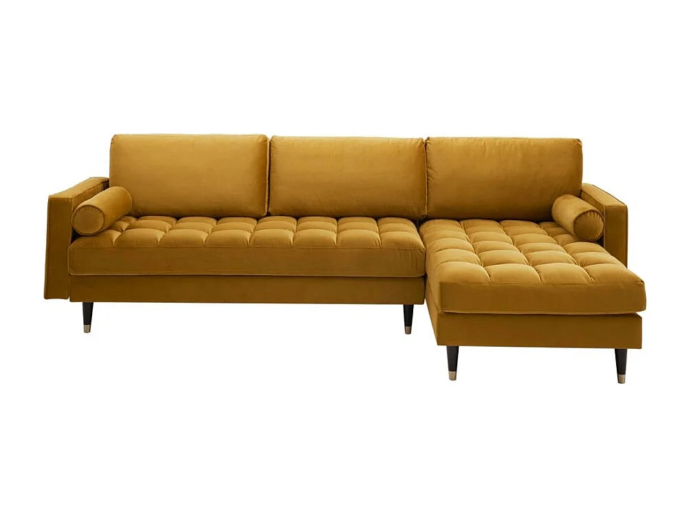 Canapé d'angle KOLIRI jaune moutarde – 4 places – Angle droit – Canapé design en velours et bois massif