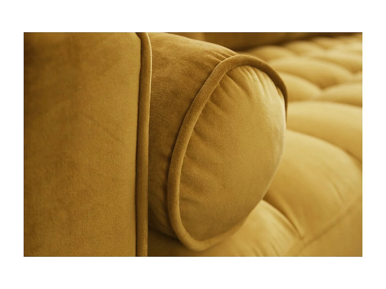 Canapé d'angle KOLIRI jaune moutarde – 4 places – Angle droit – Canapé design en velours et bois massif