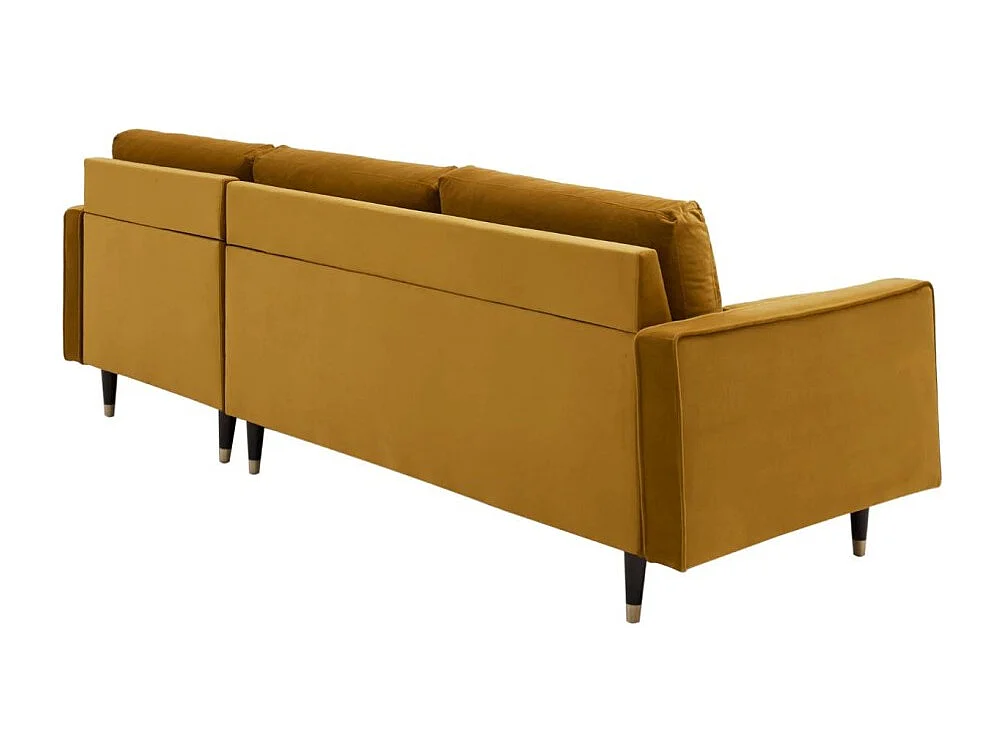 Canapé d'angle KOLIRI jaune moutarde – 4 places – Angle droit – Canapé design en velours et bois massif