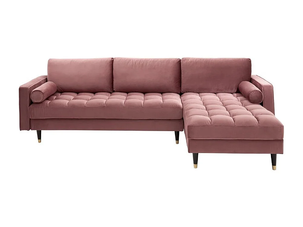 Canapé d'angle KOLIRI rose poudré – 4 places – Angle droit – Canapé design en velours et bois massif