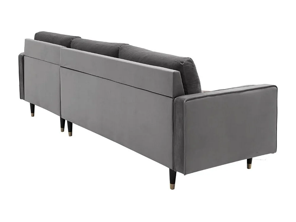 Canapé d'angle KOLIRI gris – 4 places – Angle droit – Canapé design en velours et bois massif