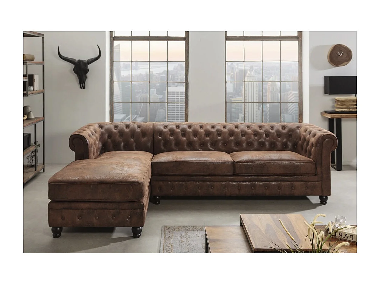 Hoekbank EDGAR - Chocoladebruin - 4 zitplaatsen - Rechterhoek barokstijl