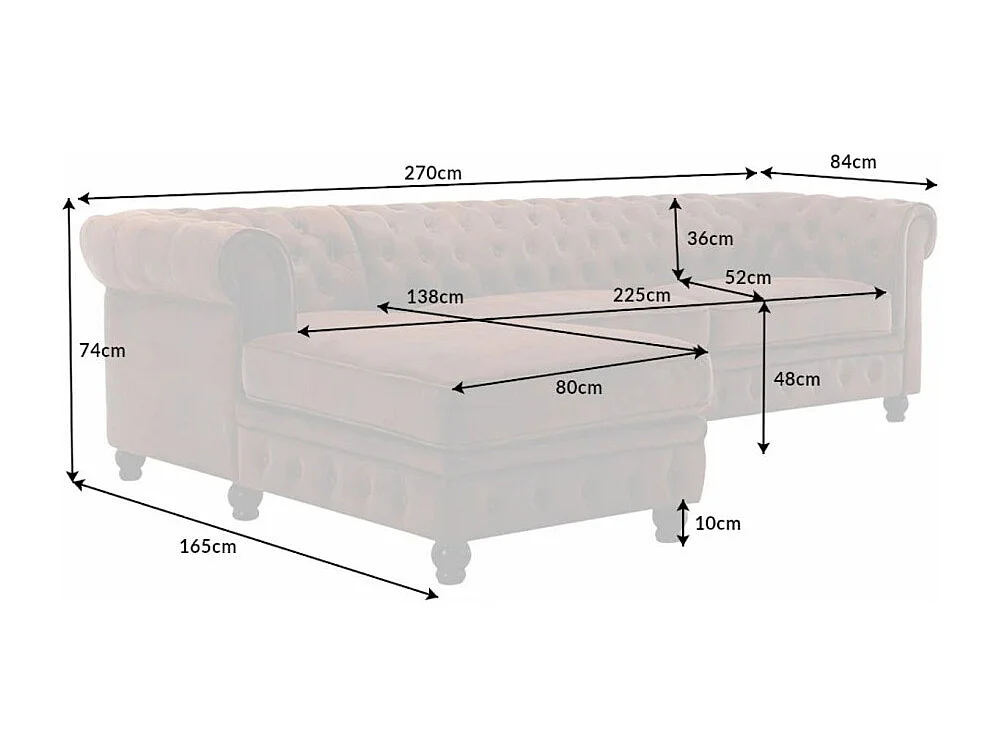 Hoekbank EDGAR - Chocoladebruin - 4 zitplaatsen - Rechterhoek barokstijl