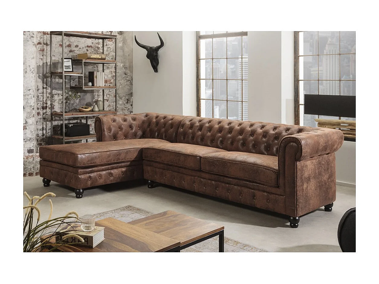 Hoekbank EDGAR - Chocoladebruin - 4 zitplaatsen - Rechterhoek barokstijl