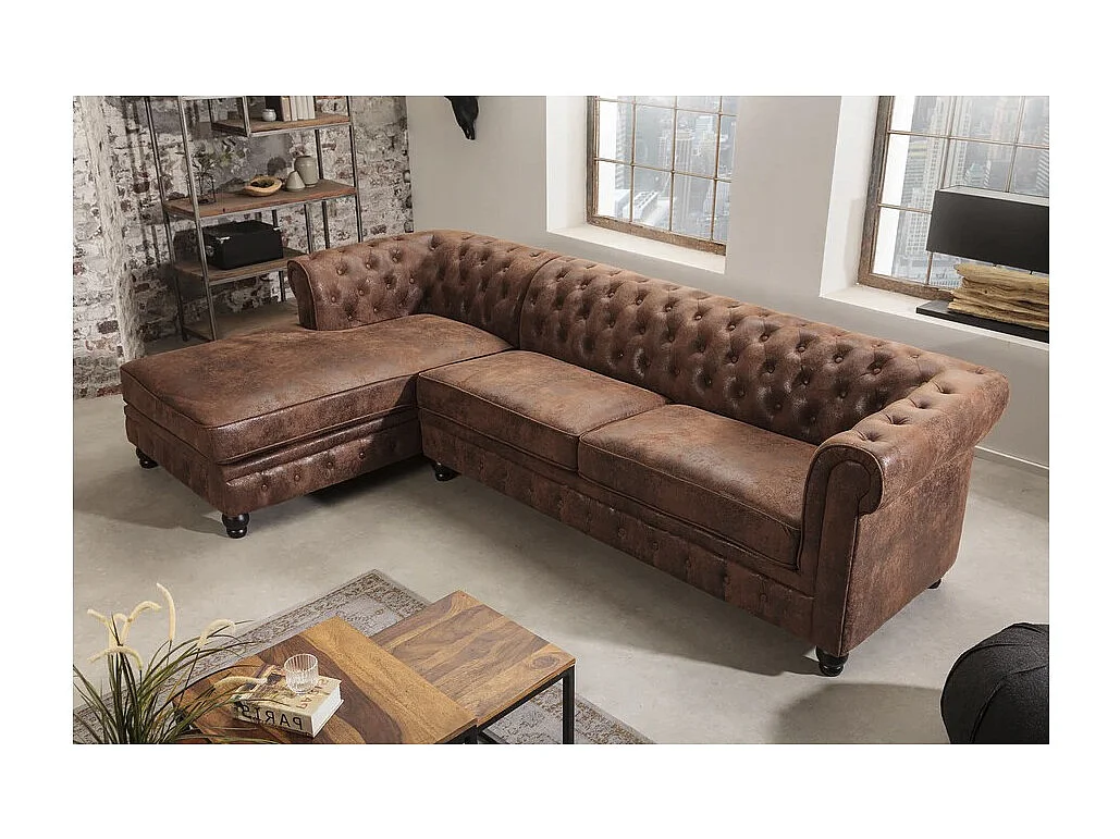 Hoekbank EDGAR - Chocoladebruin - 4 zitplaatsen - Rechterhoek barokstijl