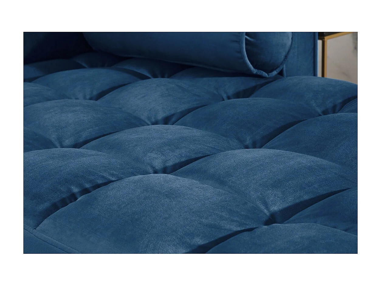 Sofá de esquina KOLIRI azul – 4 plazas – Ángulo derecho – Sofá de diseño en terciopelo y madera maciza