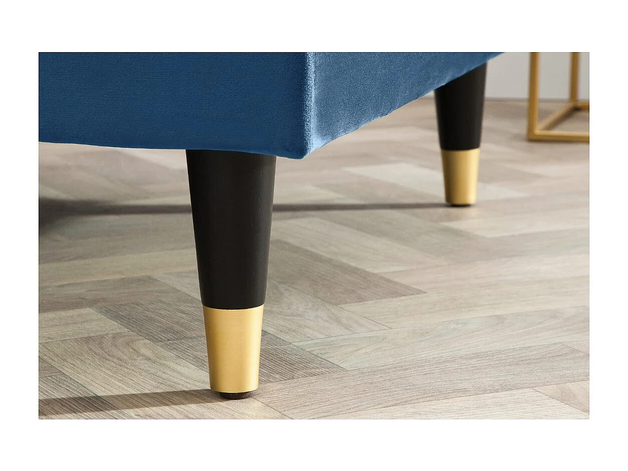 Sofá de esquina KOLIRI azul – 4 plazas – Ángulo derecho – Sofá de diseño en terciopelo y madera maciza