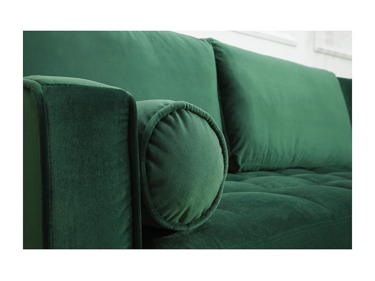 Sofá de esquina KOLIRI verde esmeralda – 4 plazas – Ángulo derecho – Sofá de diseño en terciopelo y madera maciza