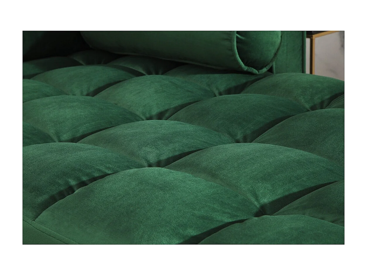 Sofá de esquina KOLIRI verde esmeralda – 4 plazas – Ángulo derecho – Sofá de diseño en terciopelo y madera maciza