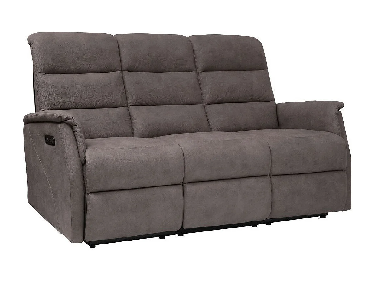 Canapé 3 places relax électrique tissu polyester imitation cuir gris-brun marbré - DONATELLO