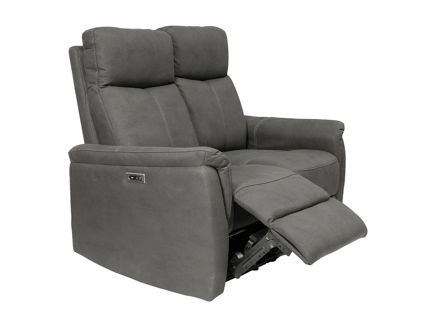 Canapé 2 places relax électrique tissu polyester imitation cuir gris foncé - GIACOMO