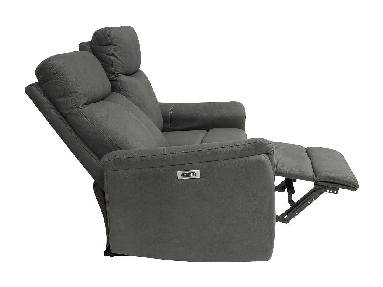 Canapé 2 places relax électrique tissu polyester imitation cuir gris foncé - GIACOMO